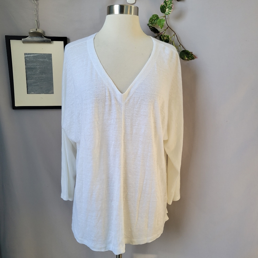 Eileen Fisher V Neck Organic Linen Pullover Tunic White M